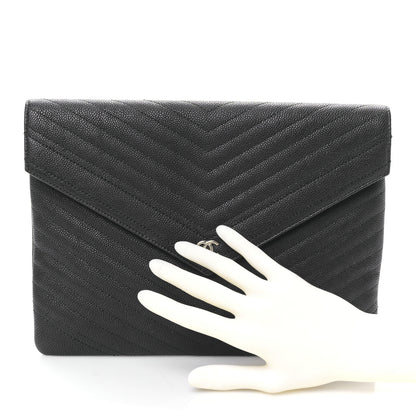 Chanel Calfskin Chevron Quilted Small Envelope Clutch Black 2 of 9
