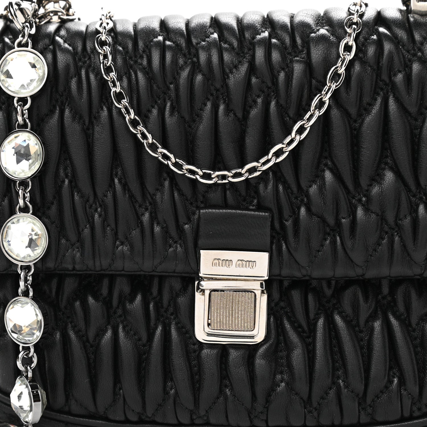 Miu Miu Nappa Matelasse Crystal Chain Crossbody Black 7 of 9