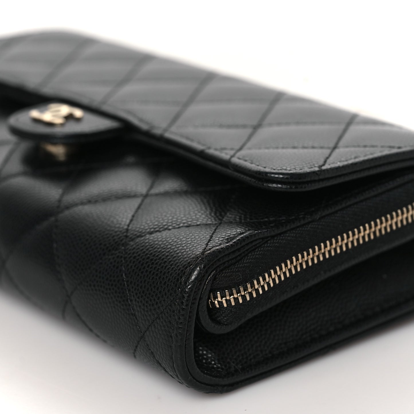 Caviar Quilted Phone Holder Wallet on Removable Chain Black