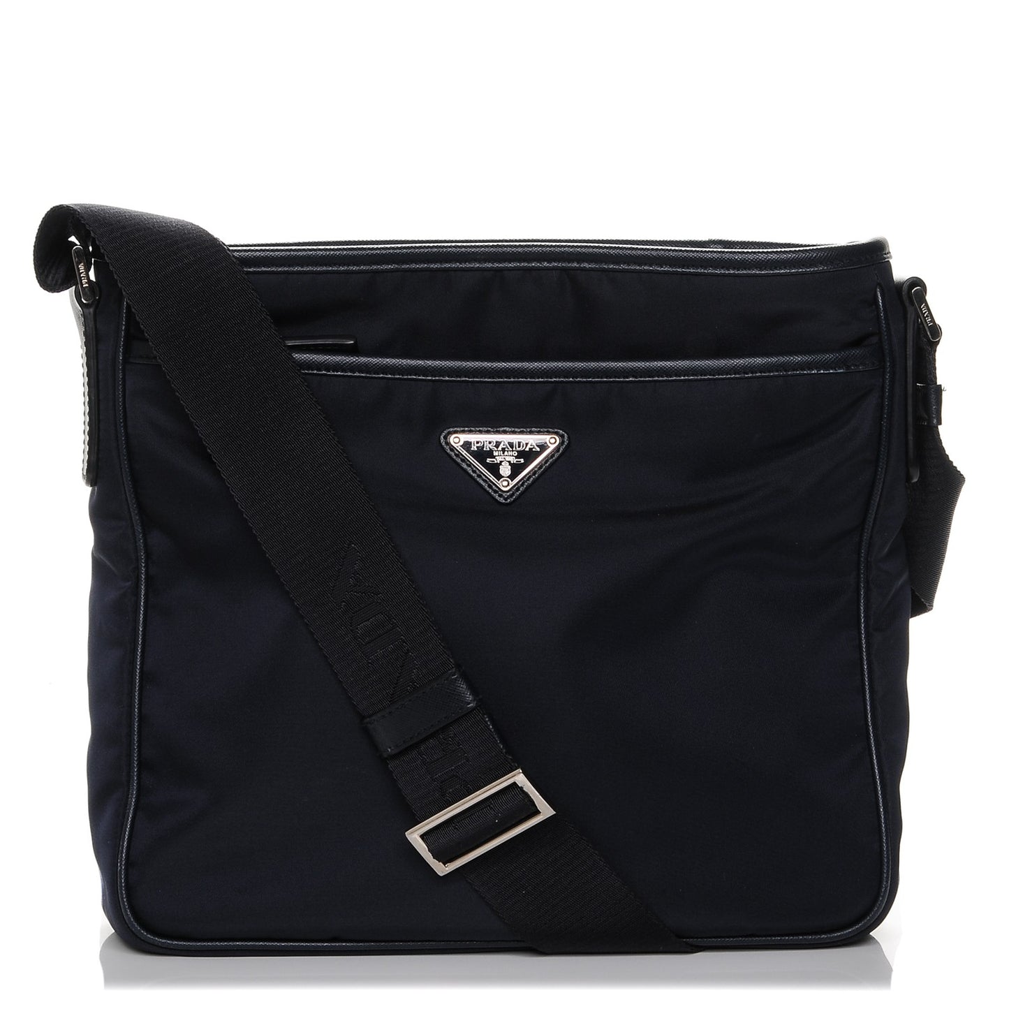 Tessuto Nylon Saffiano Flat Messenger Bag Blue
