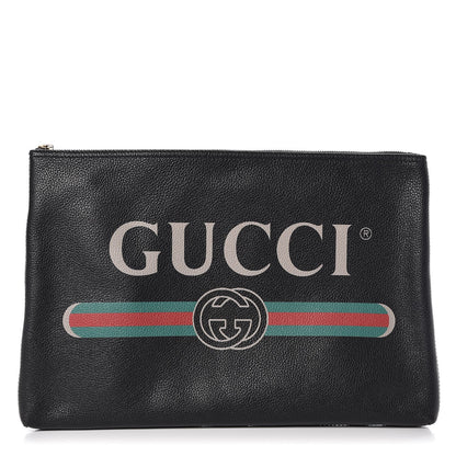 Gucci Pebbled Calfskin Large Logo Portfolio Clutch Black 1 of 7