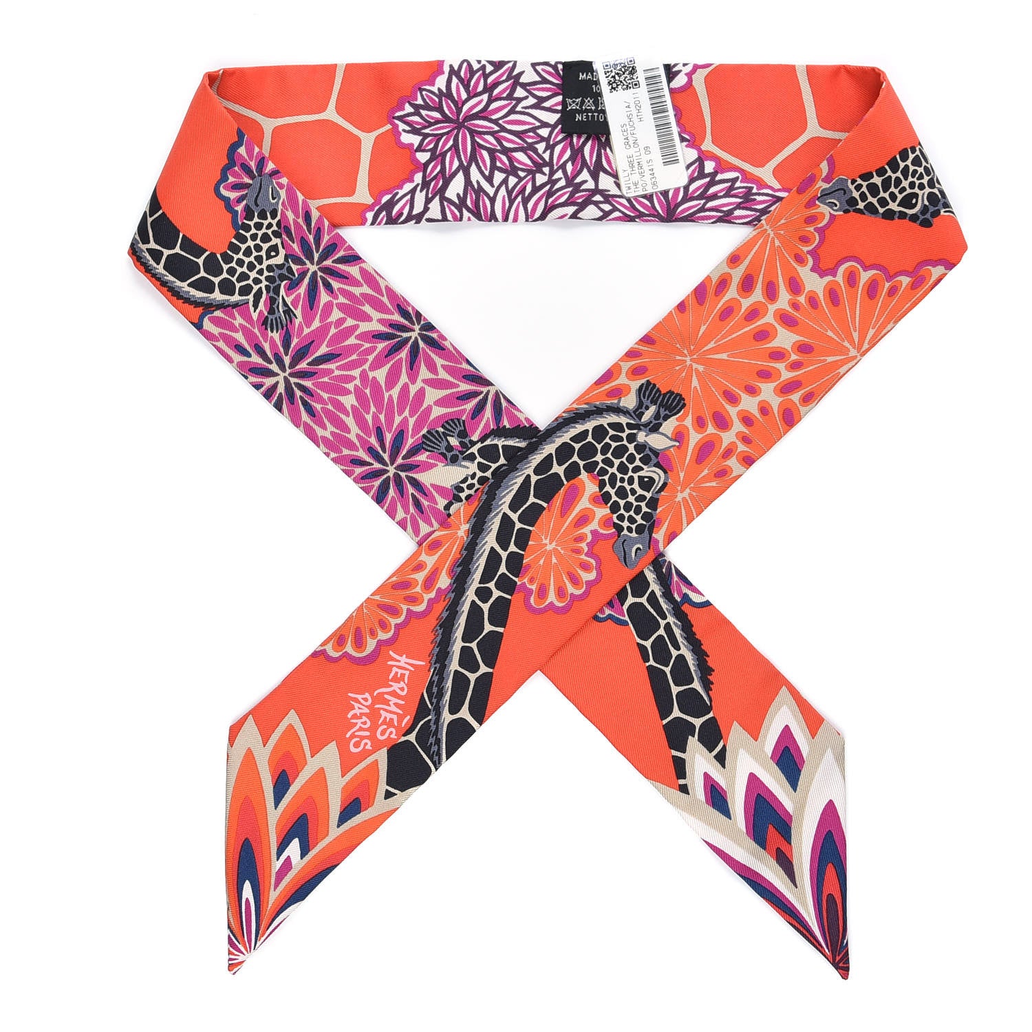 Hermes Silk The Three Graces Twilly Vermillion Fuchsia 1 of 4
