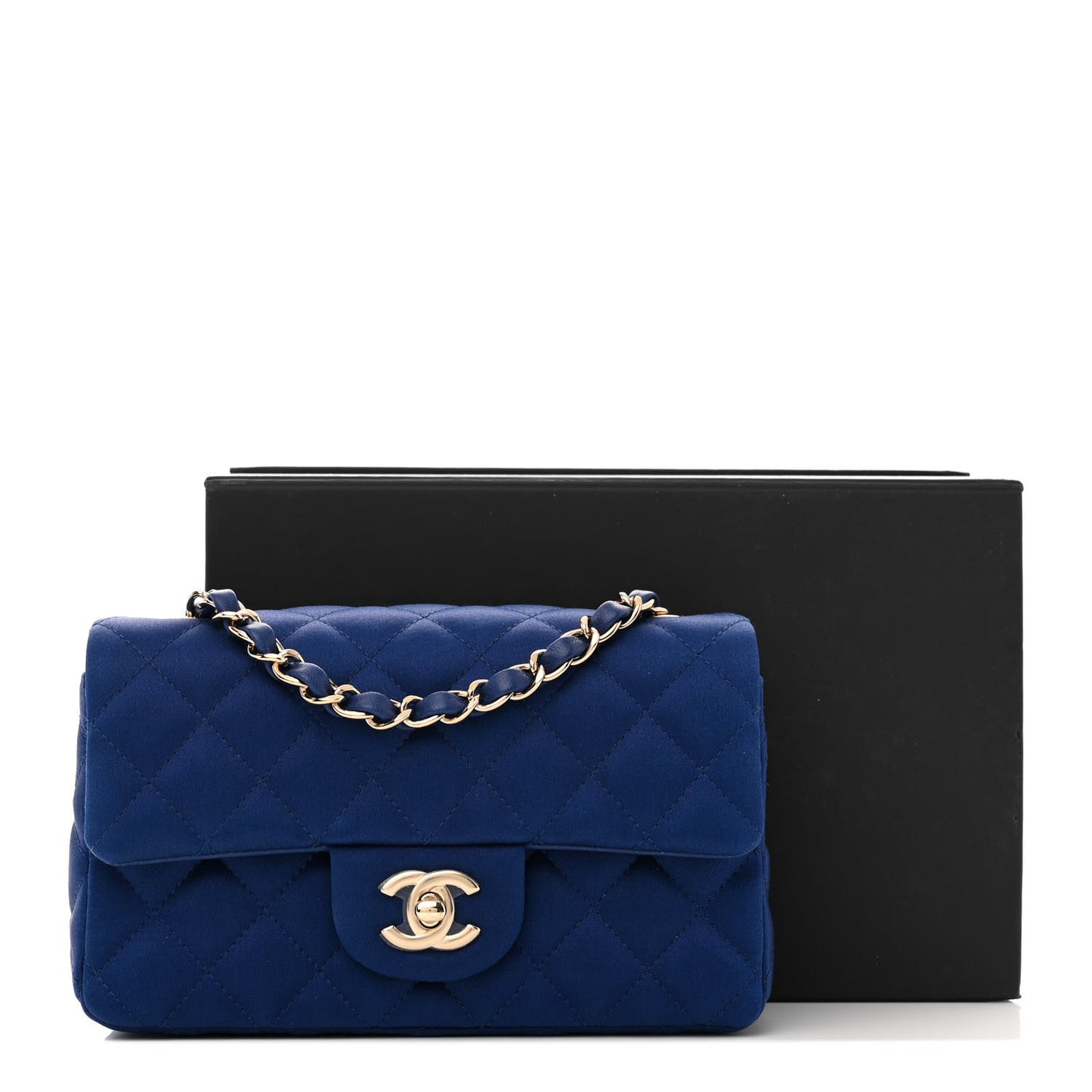 Satin Quilted Mini Rectangular Flap Blue