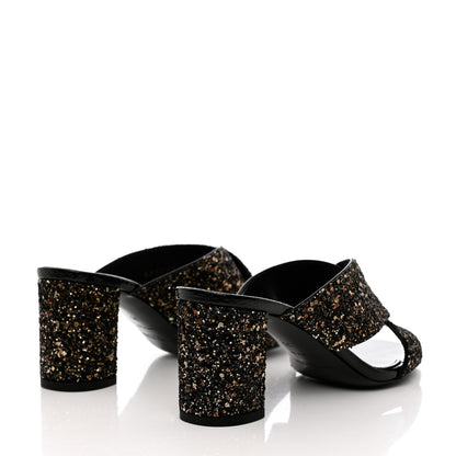 Saint Laurent Glitter LouLou 70 Mule Sandals 35 Black Gold 4 of 10