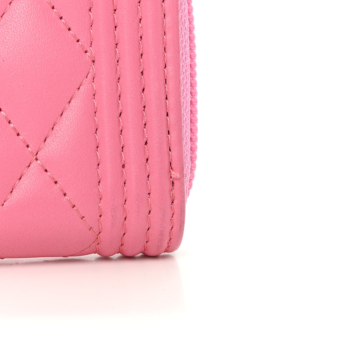 Chanel Lambskin Quilted Boy Zip Around Coin Purse Wallet Pink 10 of 14