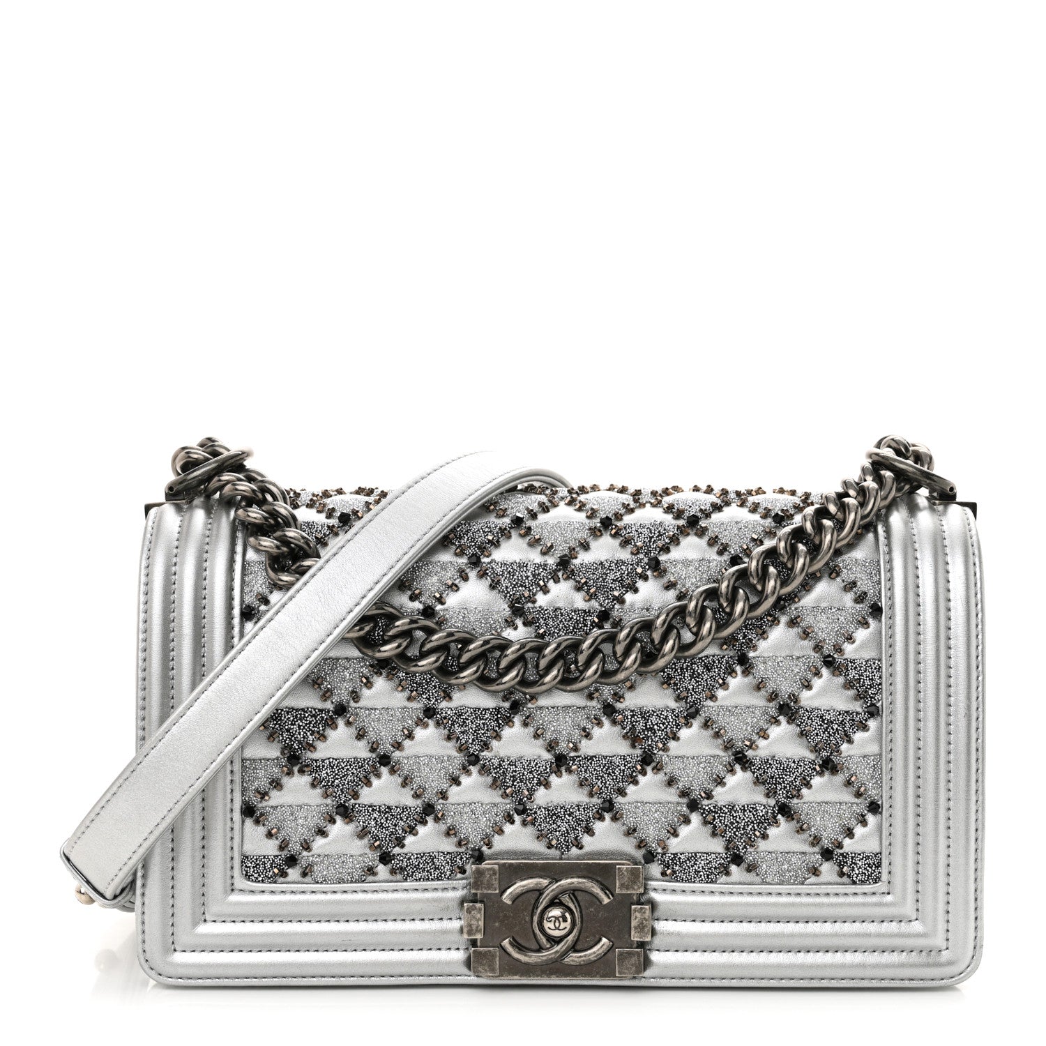 Chanel Metallic Lambskin Embellished Medium Boy Flap Silver 1 of 14