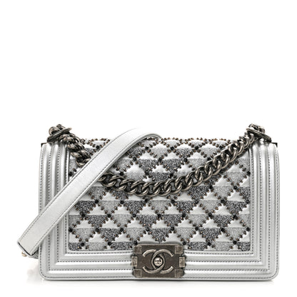 Chanel Metallic Lambskin Embellished Medium Boy Flap Silver 1 of 14