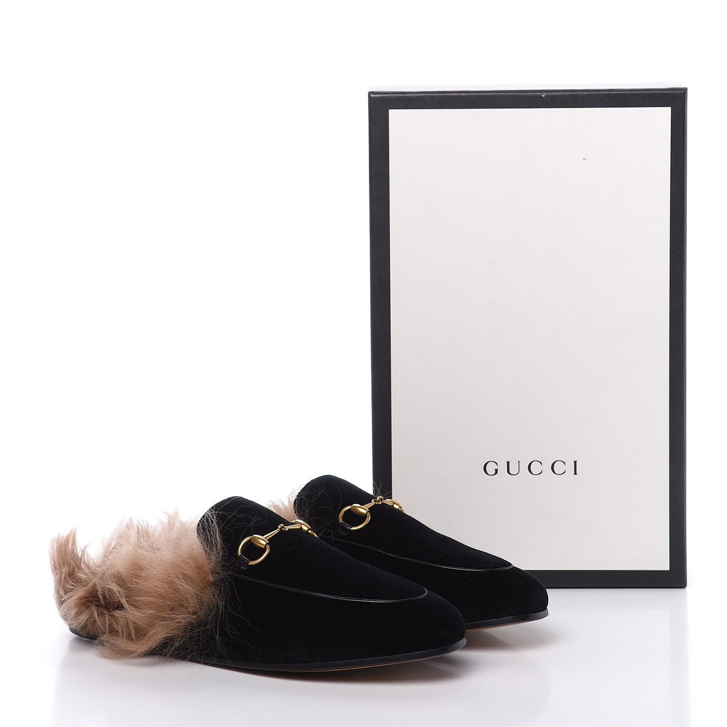 Velvet Fur Womens Princetown Slippers 39 Black