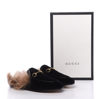 Gucci Velvet Fur Womens Princetown Slippers 39 Black 10 of 10