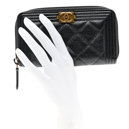 Chanel Metallic Calfskin Quilted Small Boy Zip Around Wallet Charcoal 2 of 8