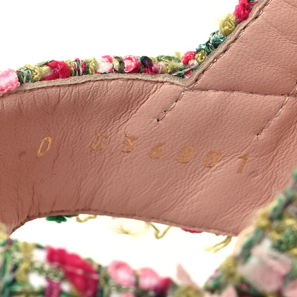 Chanel Tweed CC Logo Thong Sandals 37 Green Pink White 6 of 9