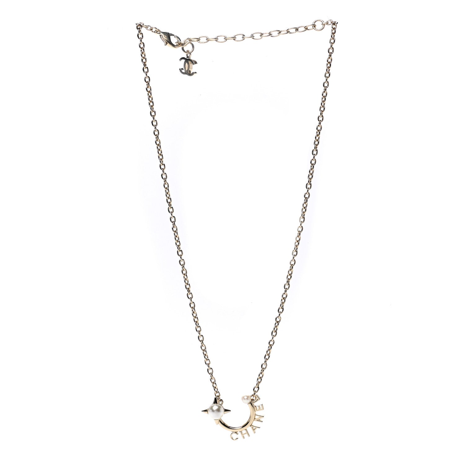Chanel Pearl Logo Necklace Gold 3 of 7