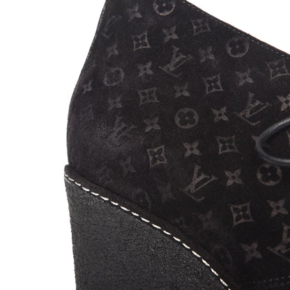 Louis Vuitton Suede Embossed Monogram Frosty Wedge Low Boots 39 Black 9 of 11