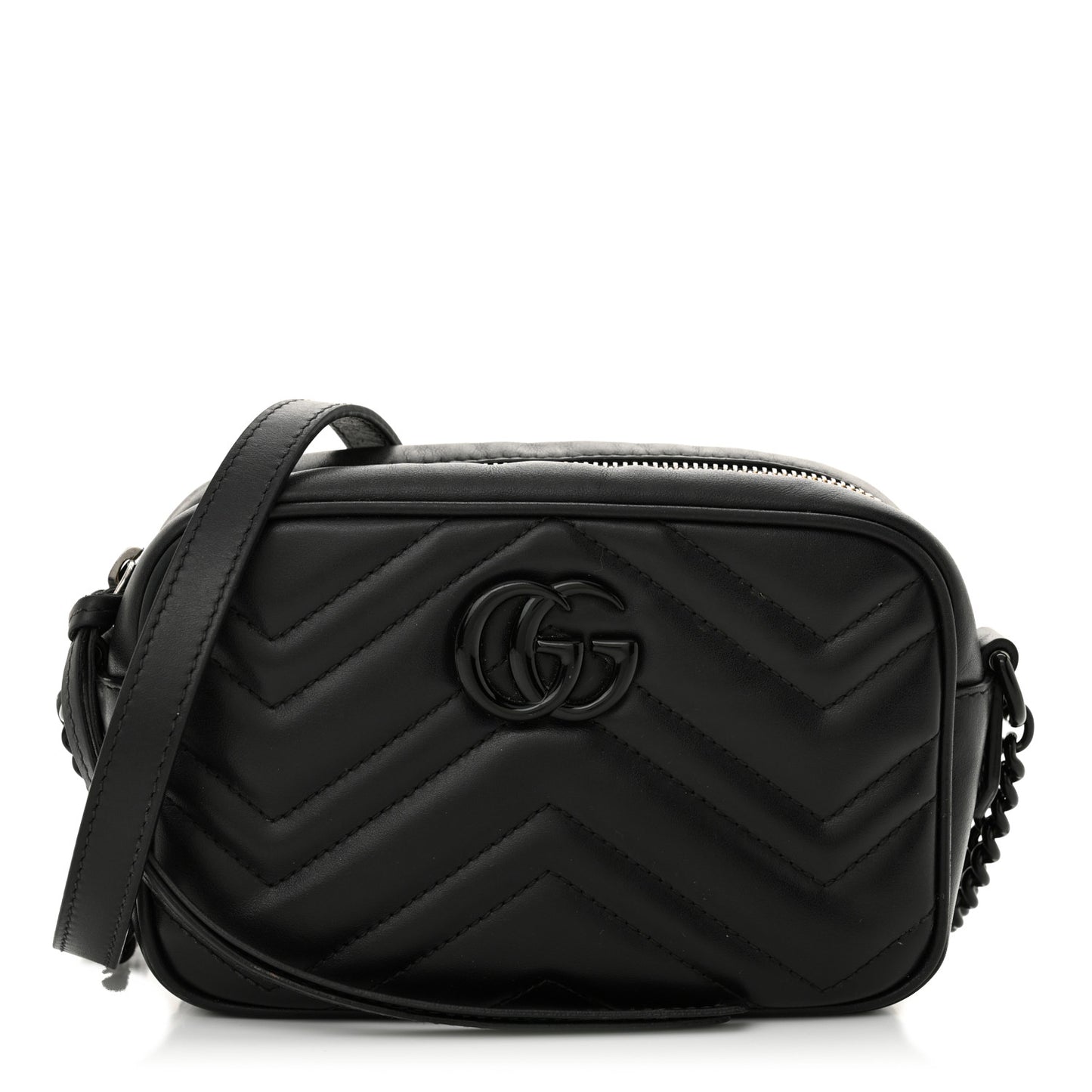 Calfskin Matelasse Monochrome Mini GG Marmont Chain Shoulder Bag Black