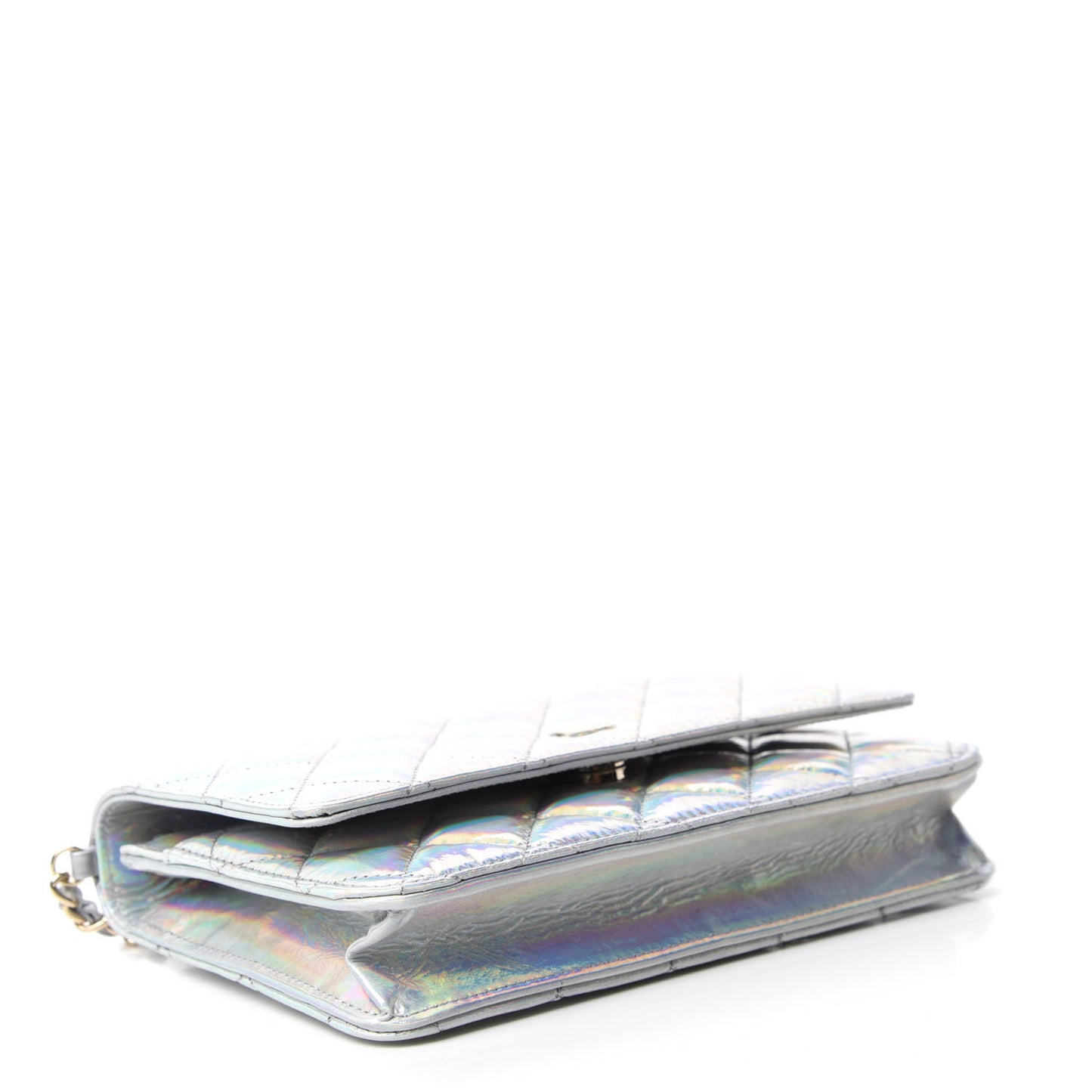 Iridescent Goatskin Quilted Wallet On Chain WOC Silver
