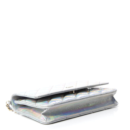 Chanel Iridescent Goatskin Quilted Wallet On Chain WOC Silver 4 of 12
