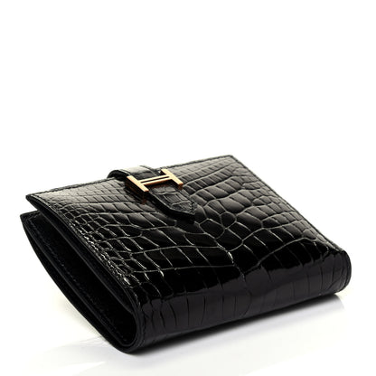 Hermes Shiny Alligator Bearn Compact Wallet Black 4 of 7
