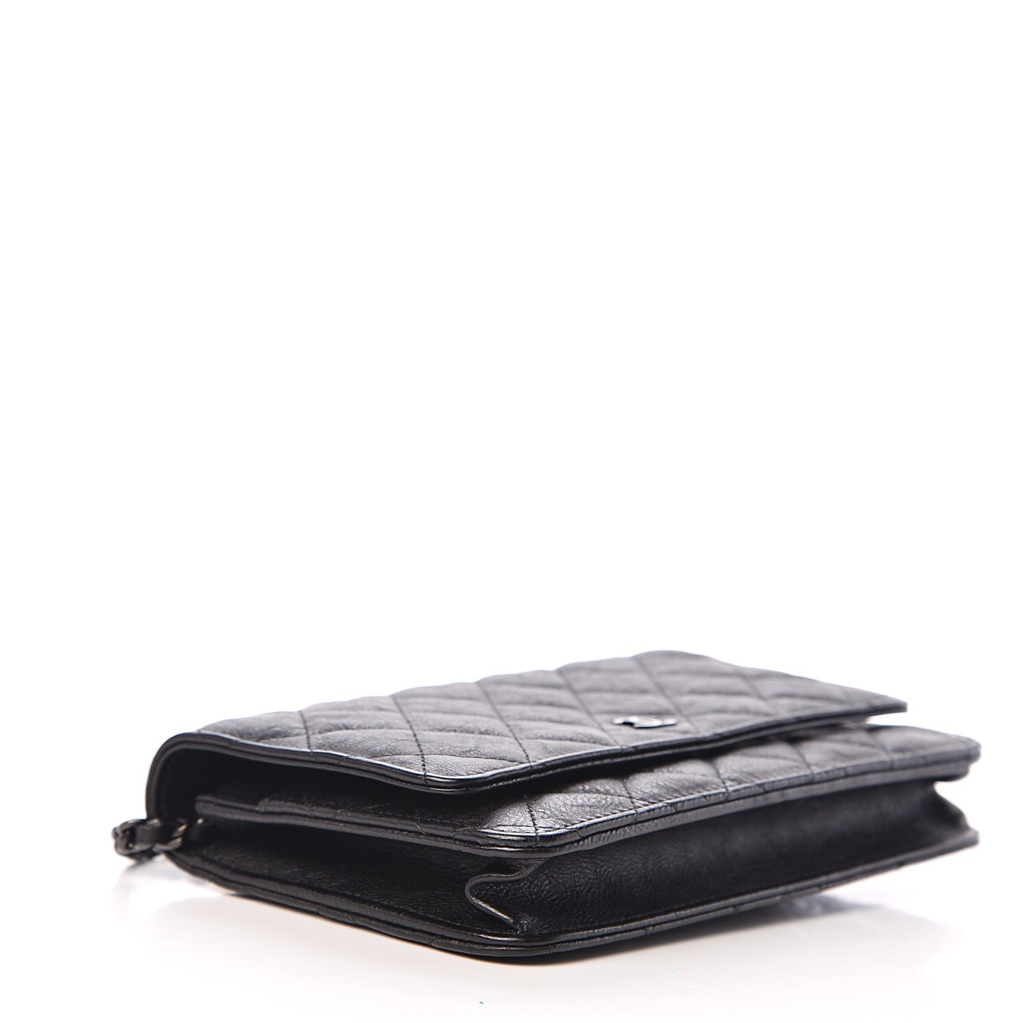 Crumpled Calfskin Quilted Wallet On Chain WOC So Black