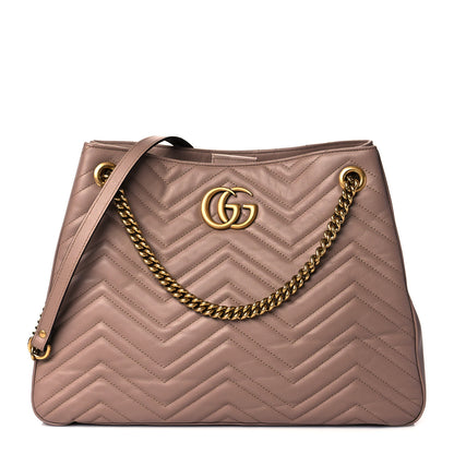 Gucci Calfskin Matelasse Medium GG Marmont Shoulder Tote Bag Porcelain Rose 1 of 11