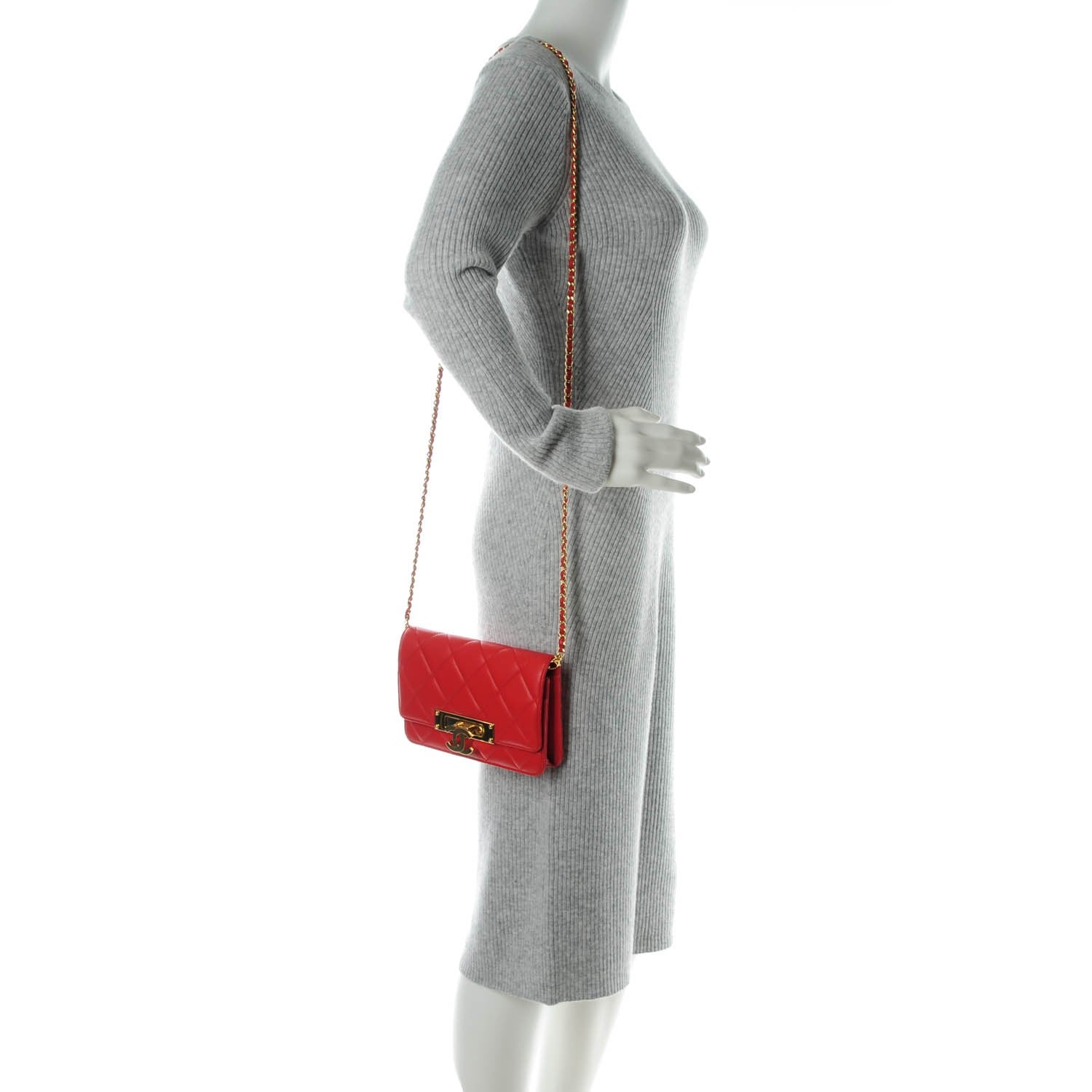 Chanel Lambskin Quilted Golden Class Wallet on Chain WOC Red 2 of 7