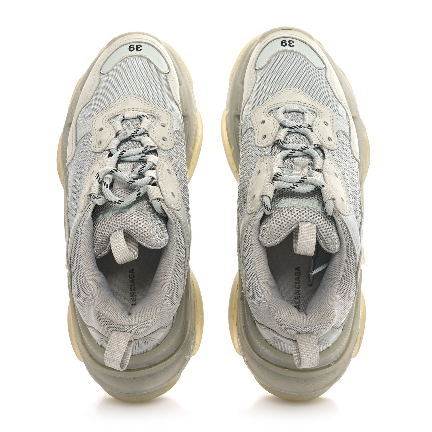 Fabric Mesh Clear Sole Womens Triple S Sneakers 39 Pearl Grey