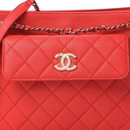Chanel Caviar Quilted In Out Flap Shopping Tote Red 10 of 11