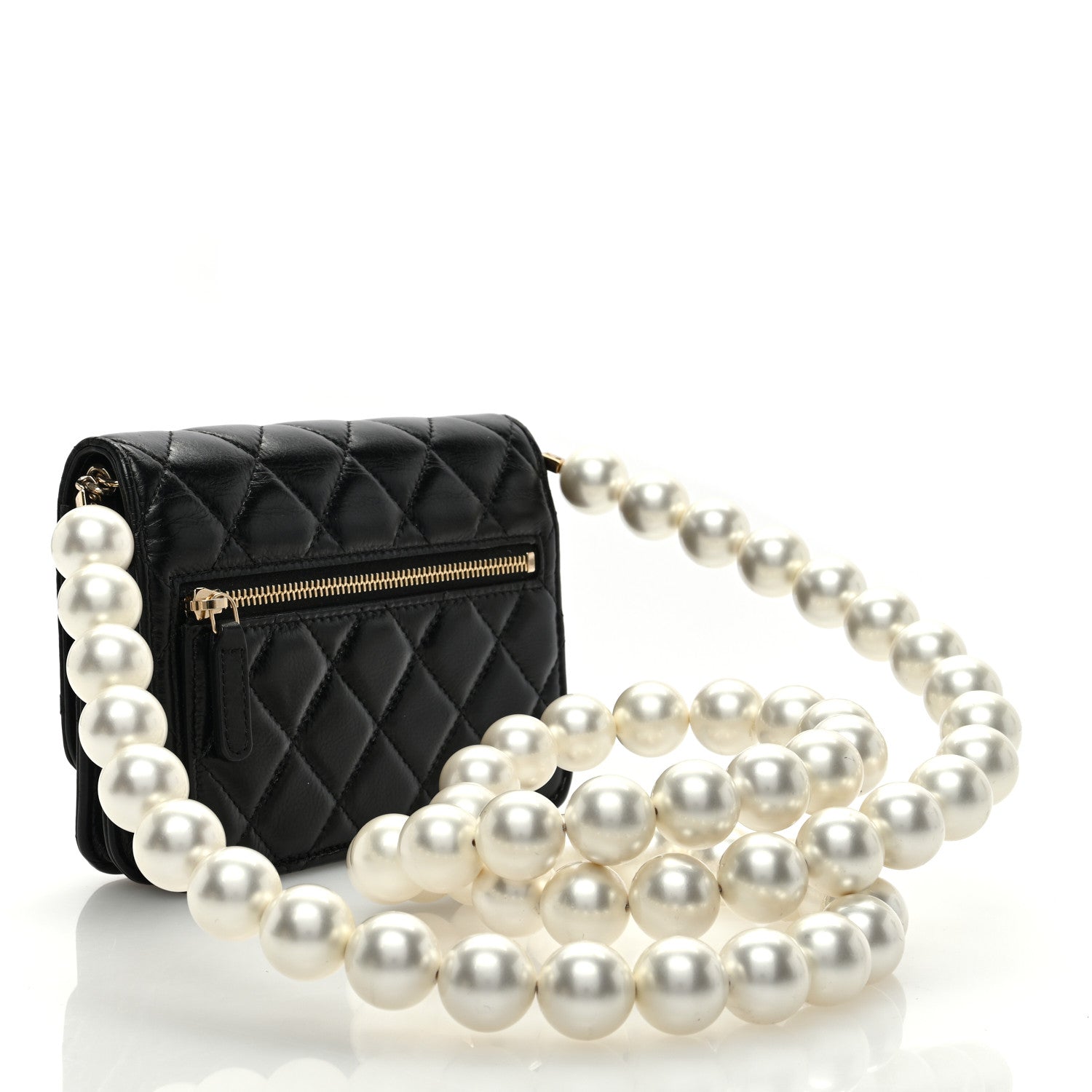 Chanel Calfskin Quilted Mini Maxi Pearls Wallet On Chain WOC Black 3 of 10