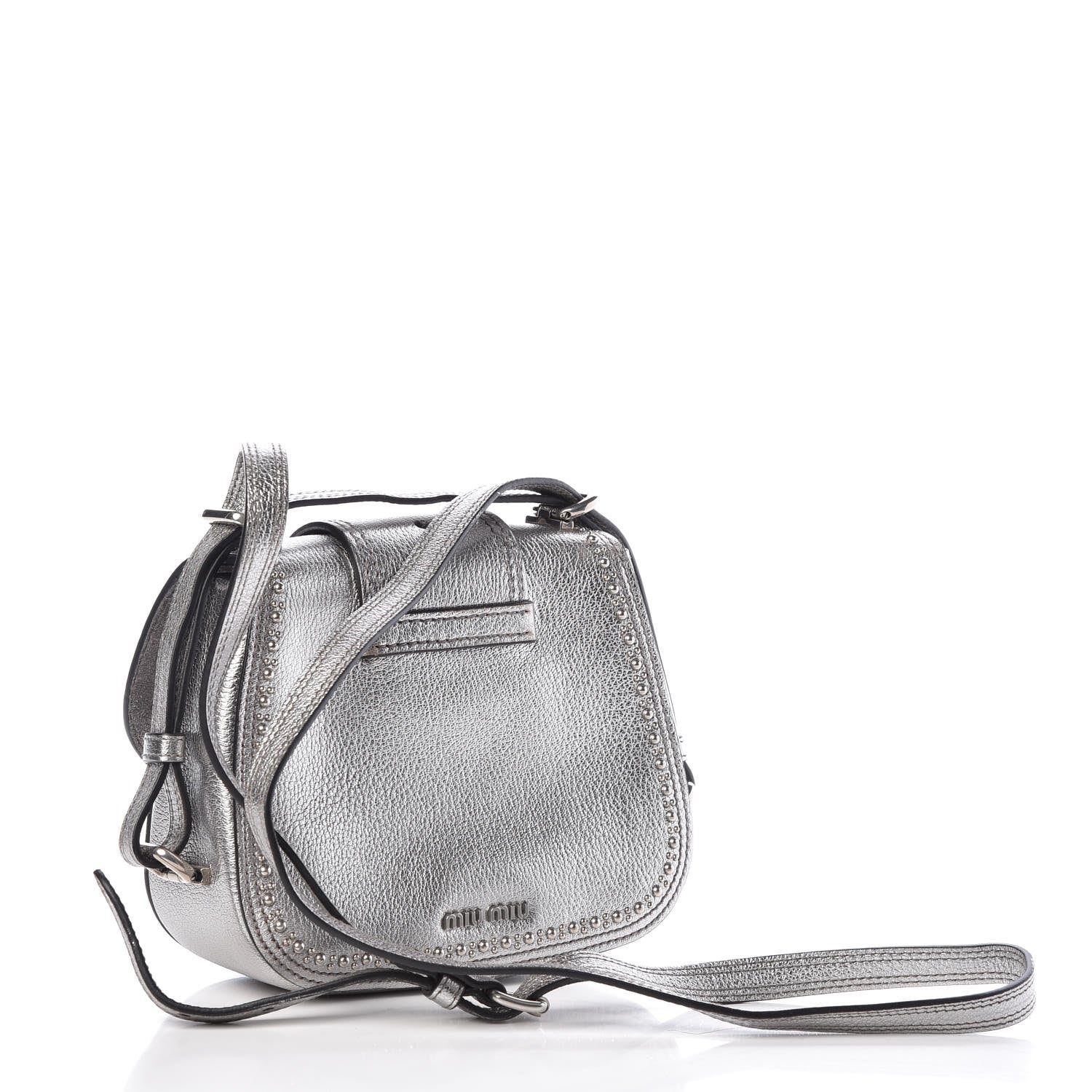 Miu Miu Goatskin Madras Soft Calfskin Crystal Embellished Dahlia Shoulder Bag Chrome 3 of 16