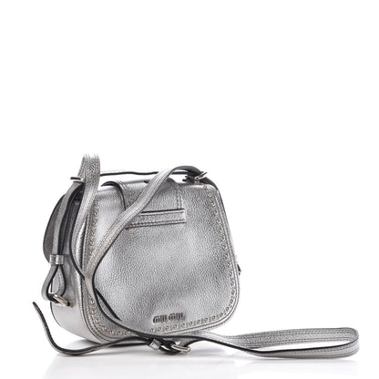 Miu Miu Goatskin Madras Soft Calfskin Crystal Embellished Dahlia Shoulder Bag Chrome 3 of 16