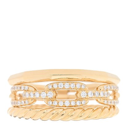 David Yurman 18K Yellow Gold Diamond 9.5mm Stax Three-Row Ring 54 7 1 of 5