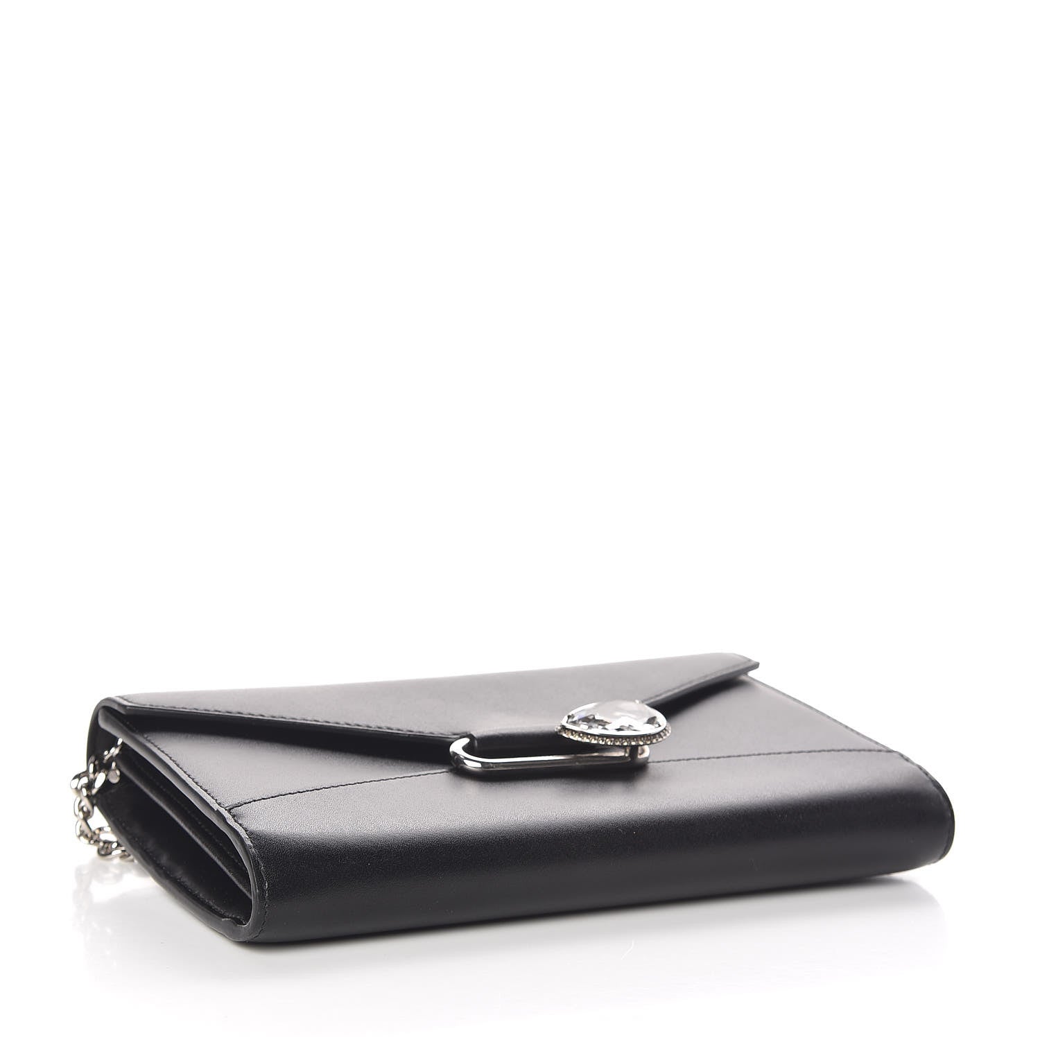 Alexander McQueen Calfskin Crystal Pin Envelope Wallet On Chain Black 4 of 11