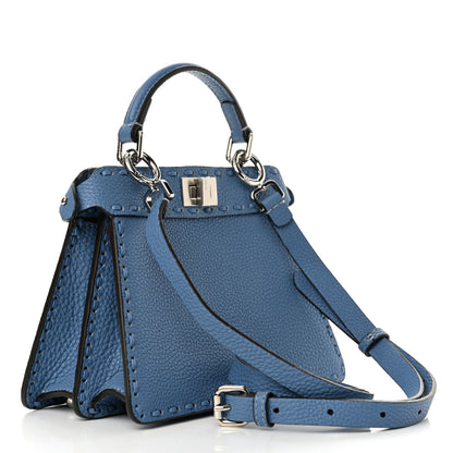 Fendi Cuoio Romano Selleria Macro Stitchings Petite Peekaboo I SEE U Iconic Satchel Placca Argento 3 of 13