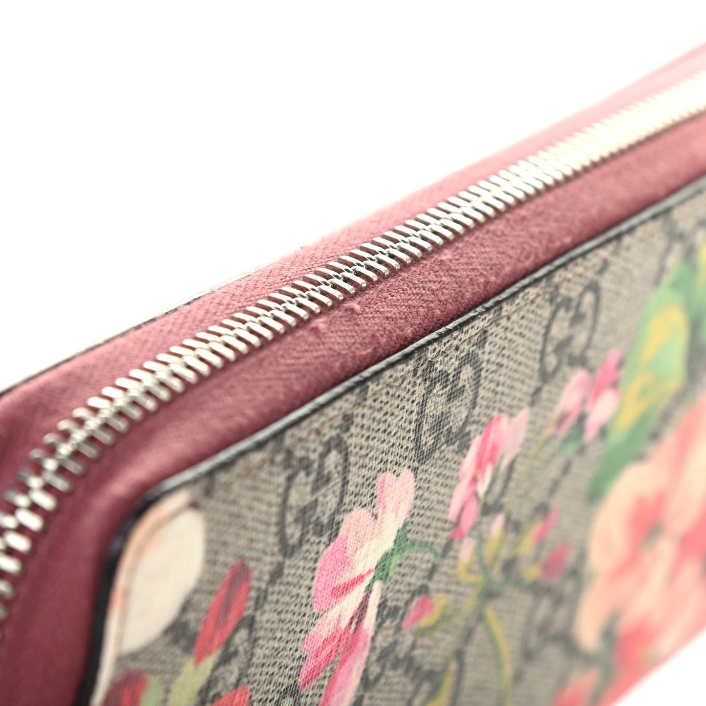 GG Supreme Monogram Blooms Zip Around Wallet Beige Multicolor Dry Rose