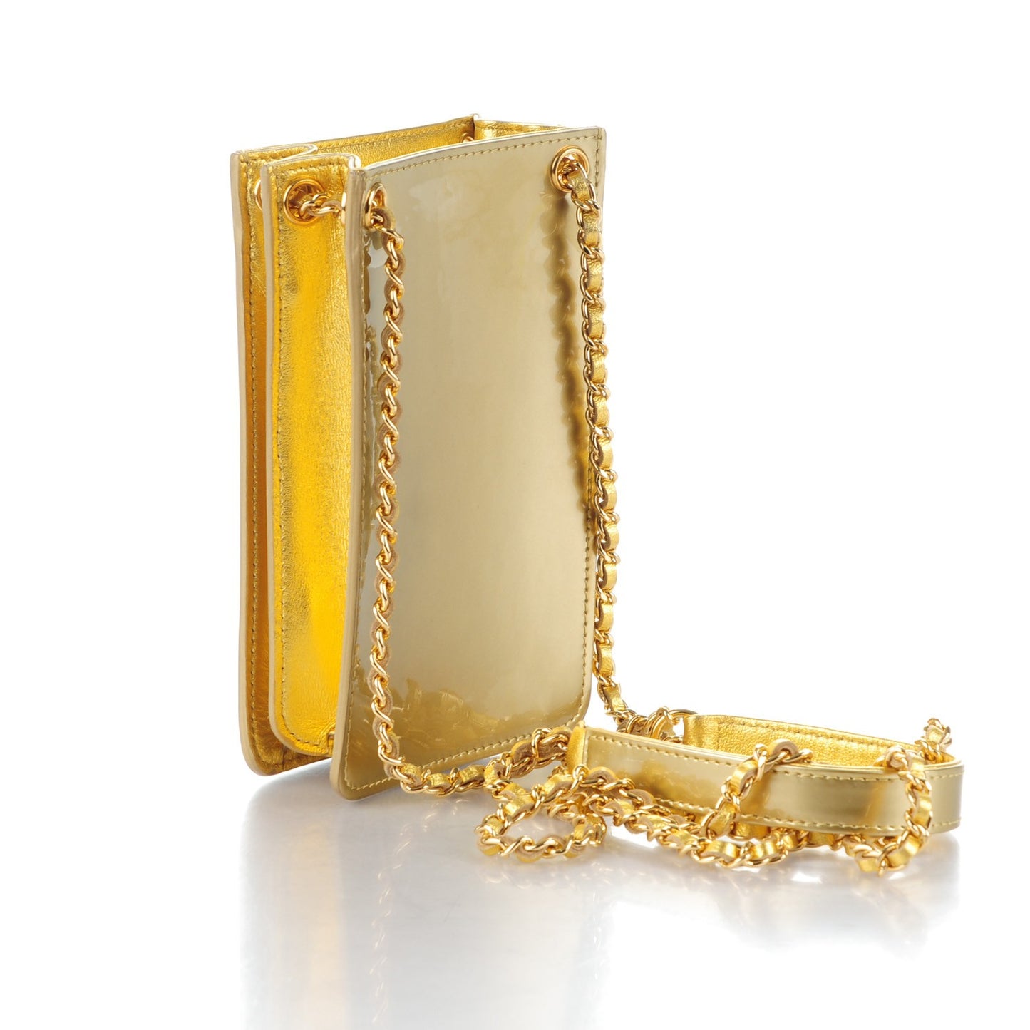 Patent Crossbody CC Phone Holder Gold