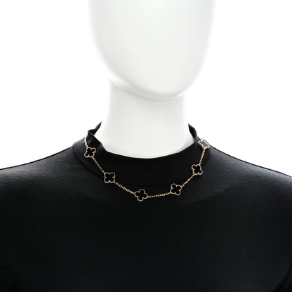 Van Cleef & Arpels 18K Yellow Gold Black Onyx 10 Motifs Vintage Alhambra Necklace 2 of 7