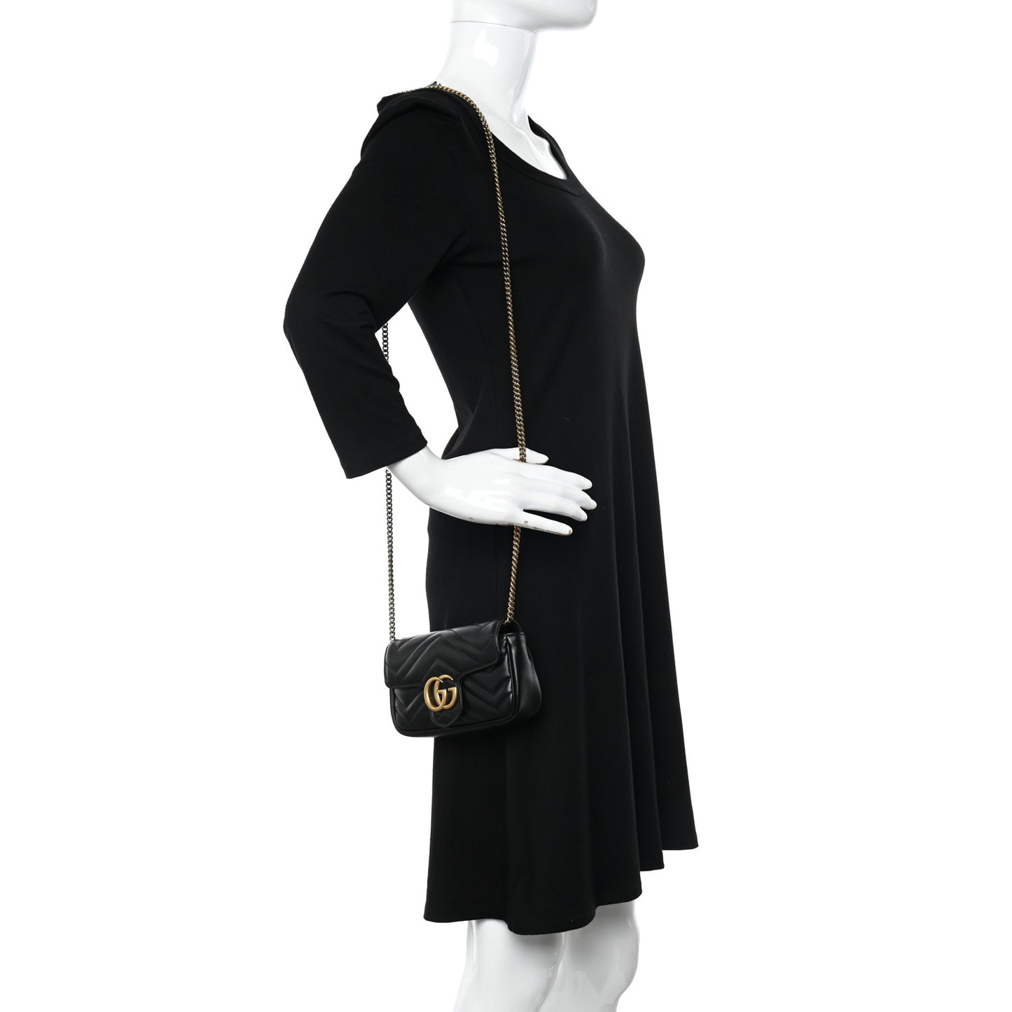 Calfskin Matelasse Super Mini GG Marmont Shoulder Bag Black