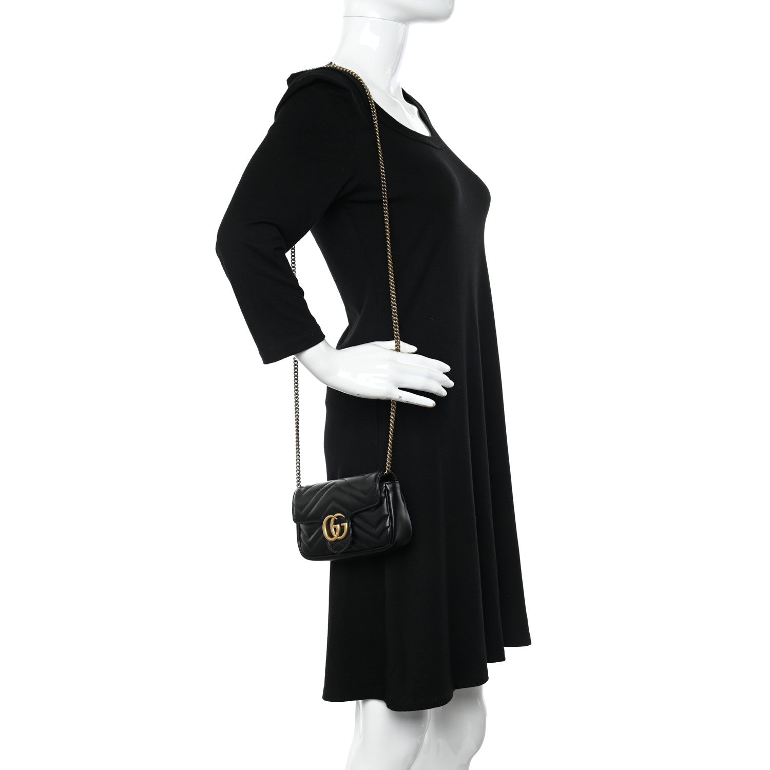Gucci Calfskin Matelasse Super Mini GG Marmont Shoulder Bag Black 2 of 10