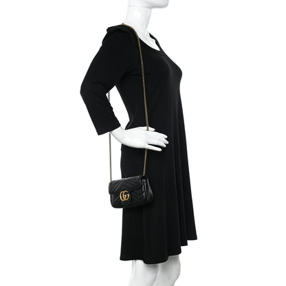 Gucci Calfskin Matelasse Super Mini GG Marmont Shoulder Bag Black 2 of 10