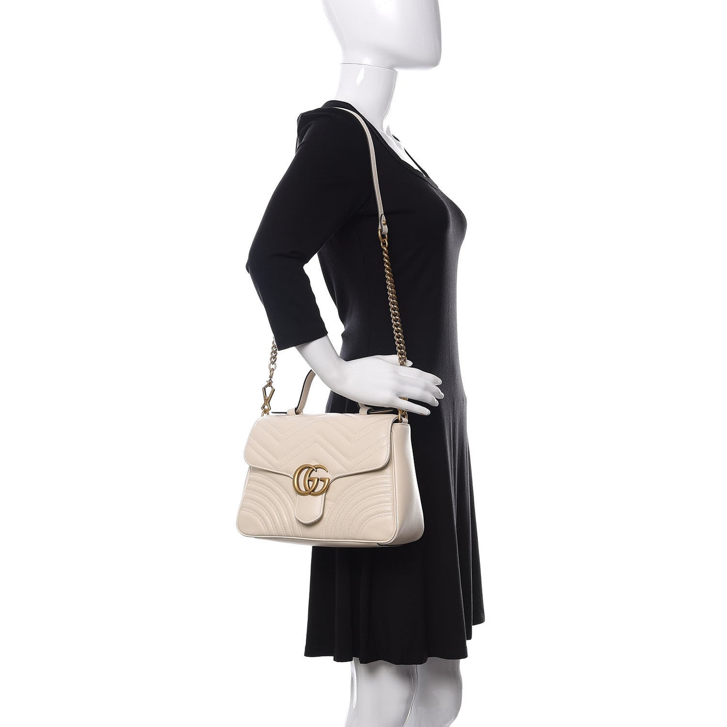 Calfskin Matelasse Small GG Marmont Top Handle Shoulder Bag White