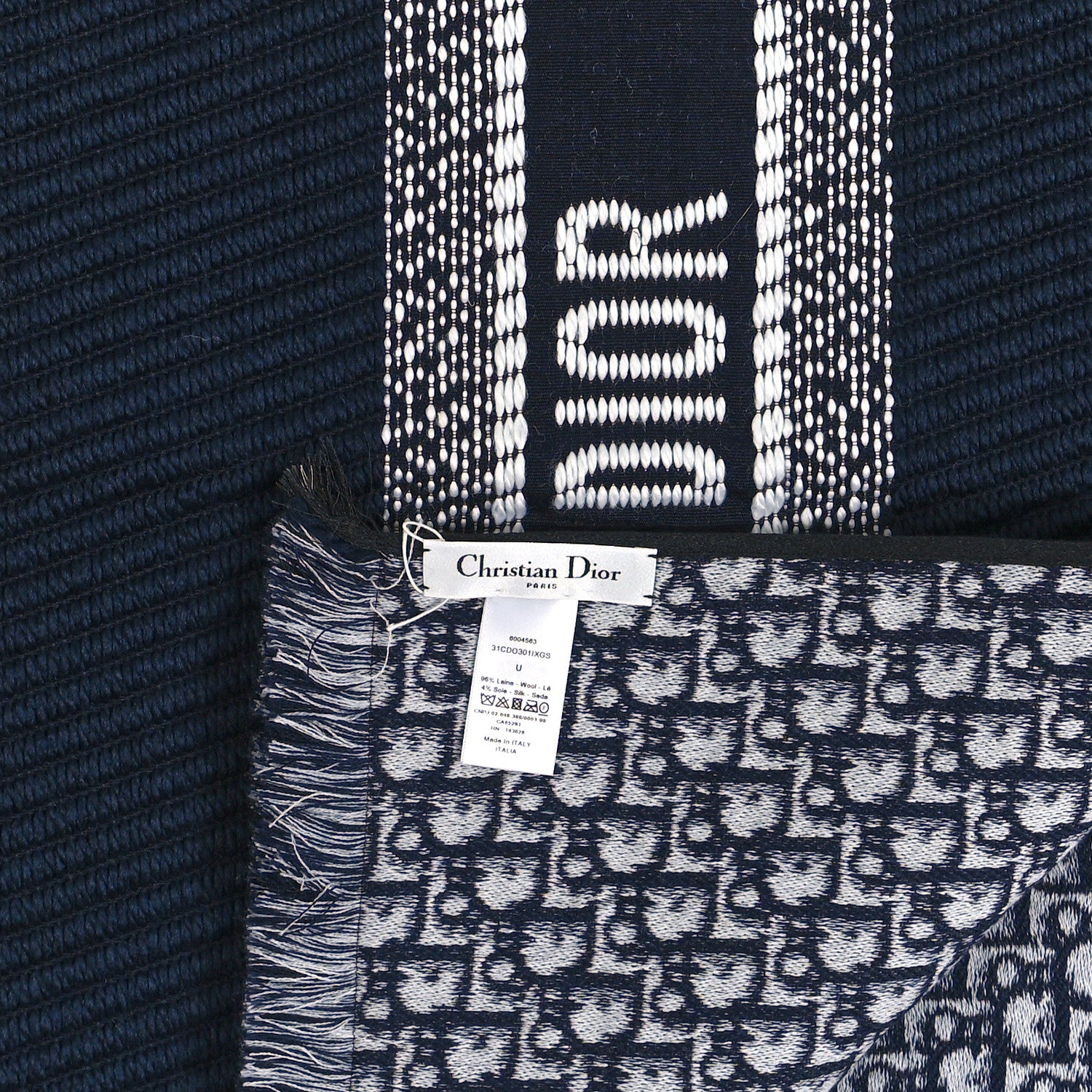 Christian Dior Wool Silk Oblique University Reversible Scarf Navy Blue 3 of 3