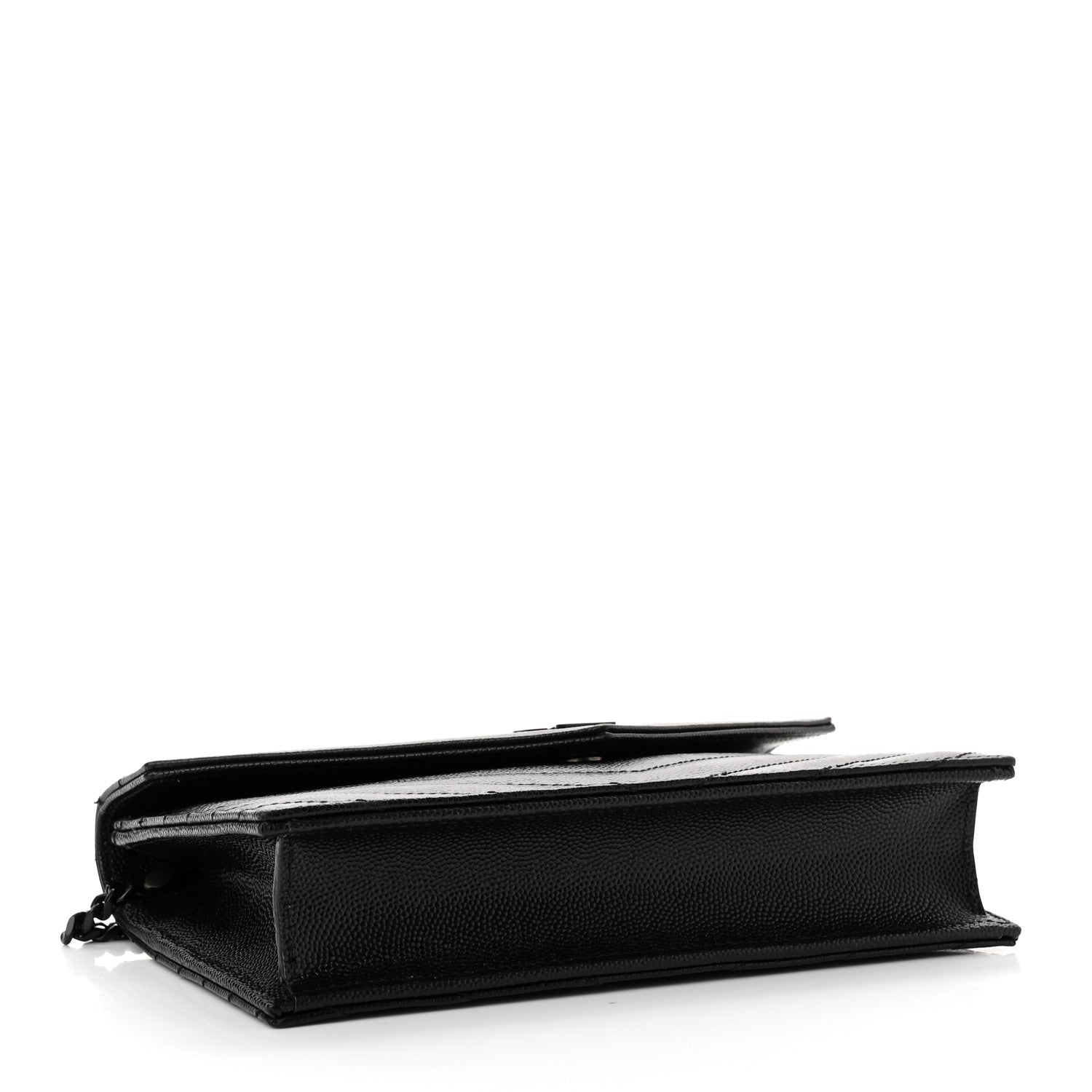 Saint Laurent Grain De Poudre Matelasse Chevron Monogram Monochrome Envelope Chain Wallet Black 4 of 10