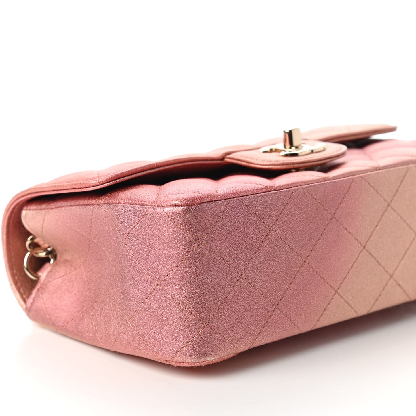 Metallic Lambskin Quilted Ombre Mini Rectangular Flap Pink