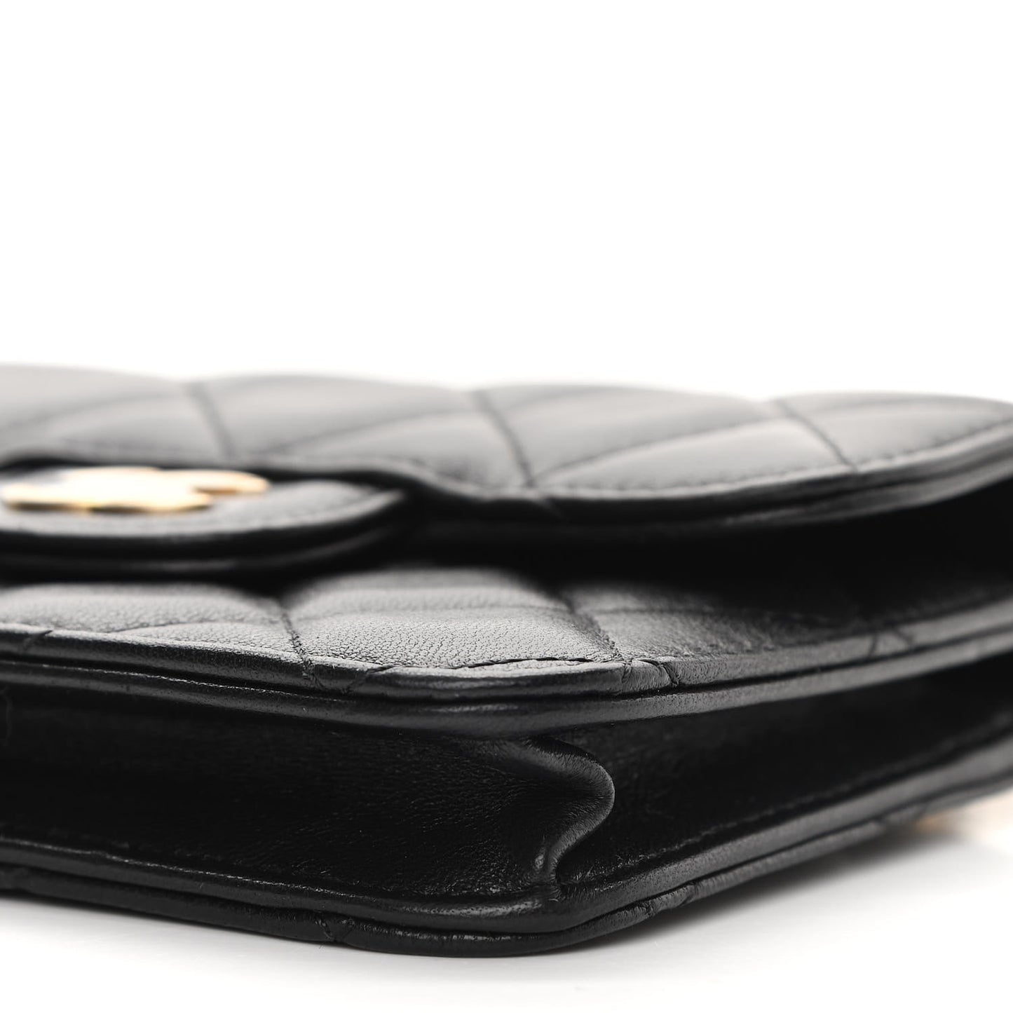 Lambskin Quilted Top Handle Flap Coin Purse With Chain Black