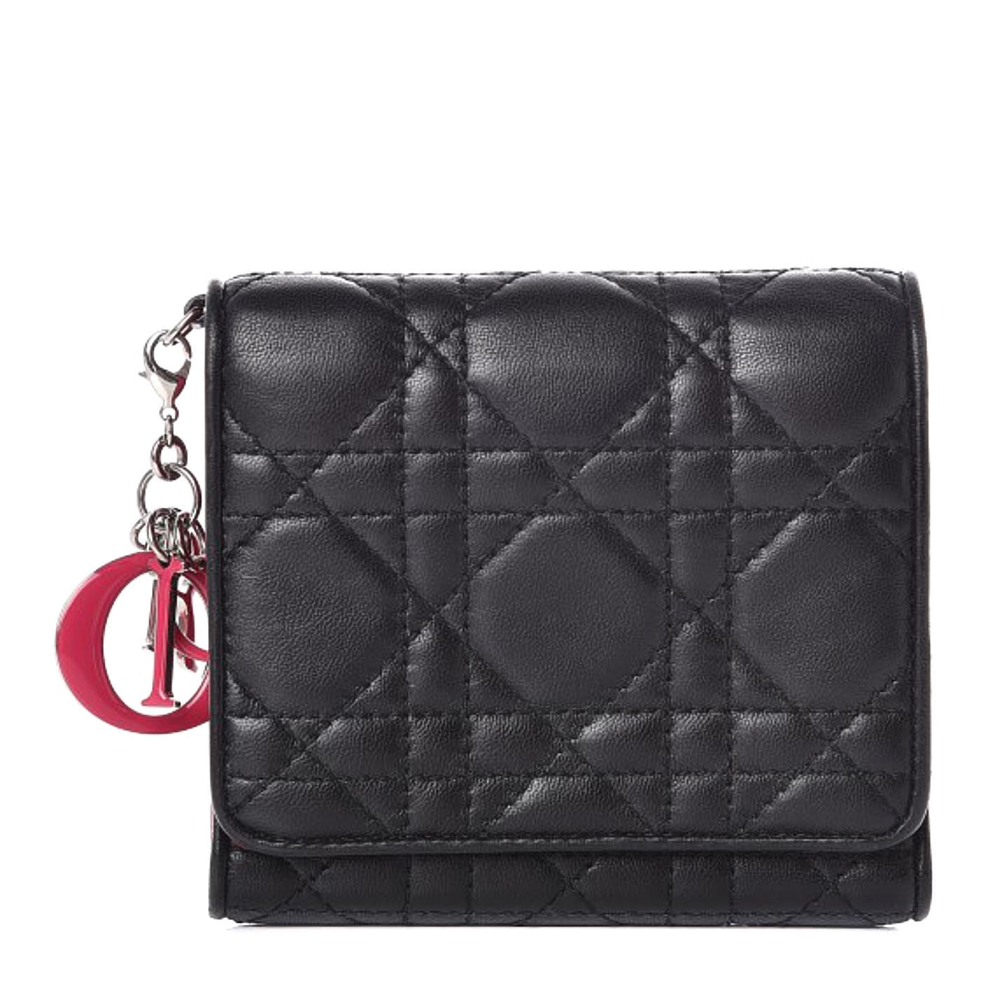 Lambskin Cannage Bicolor Lady Dior Wallet Black
