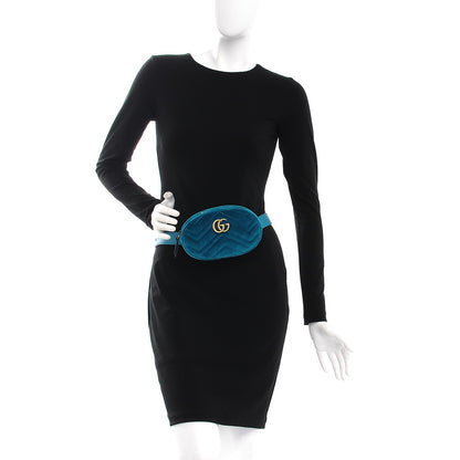 Gucci Velvet Matelasse GG Marmont Belt Bag 85 34 Pavone Cyan 2 of 8