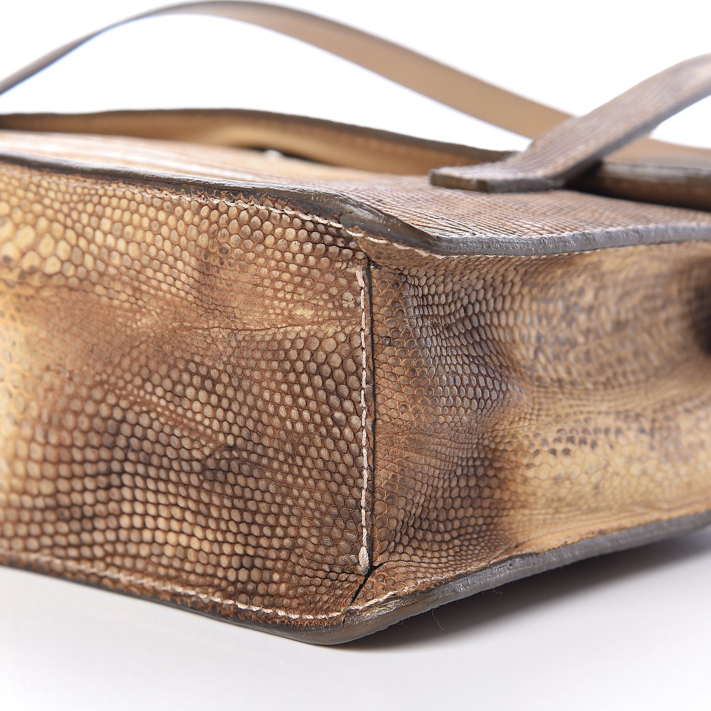 Lizard Calfskin Embossed Top Handle Flap