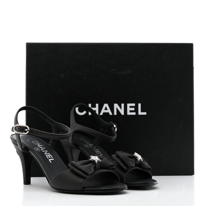 Chanel Crepe Grosgrain Crystal Bow Open Toe Sandals 35 Black 9 of 9