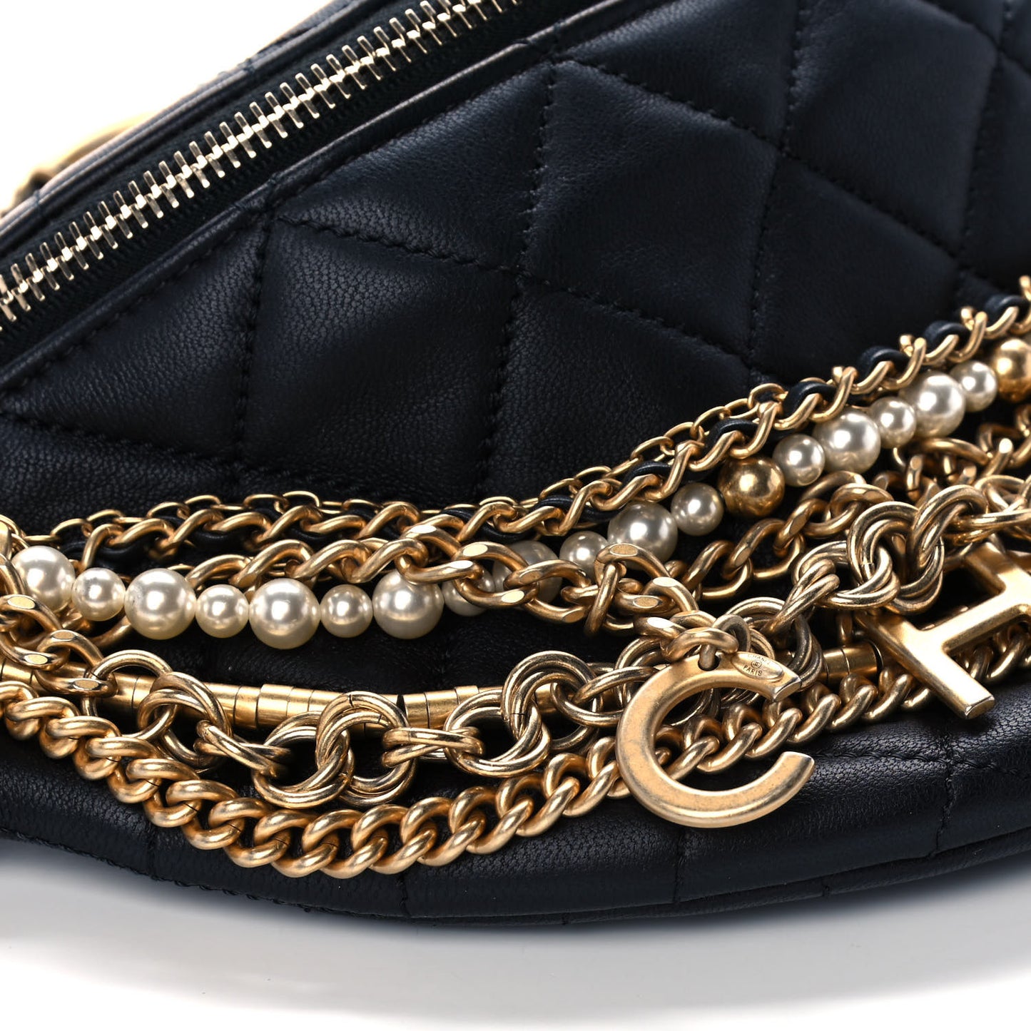 Lambskin Quilted All About Chains Waist Belt Bag Black