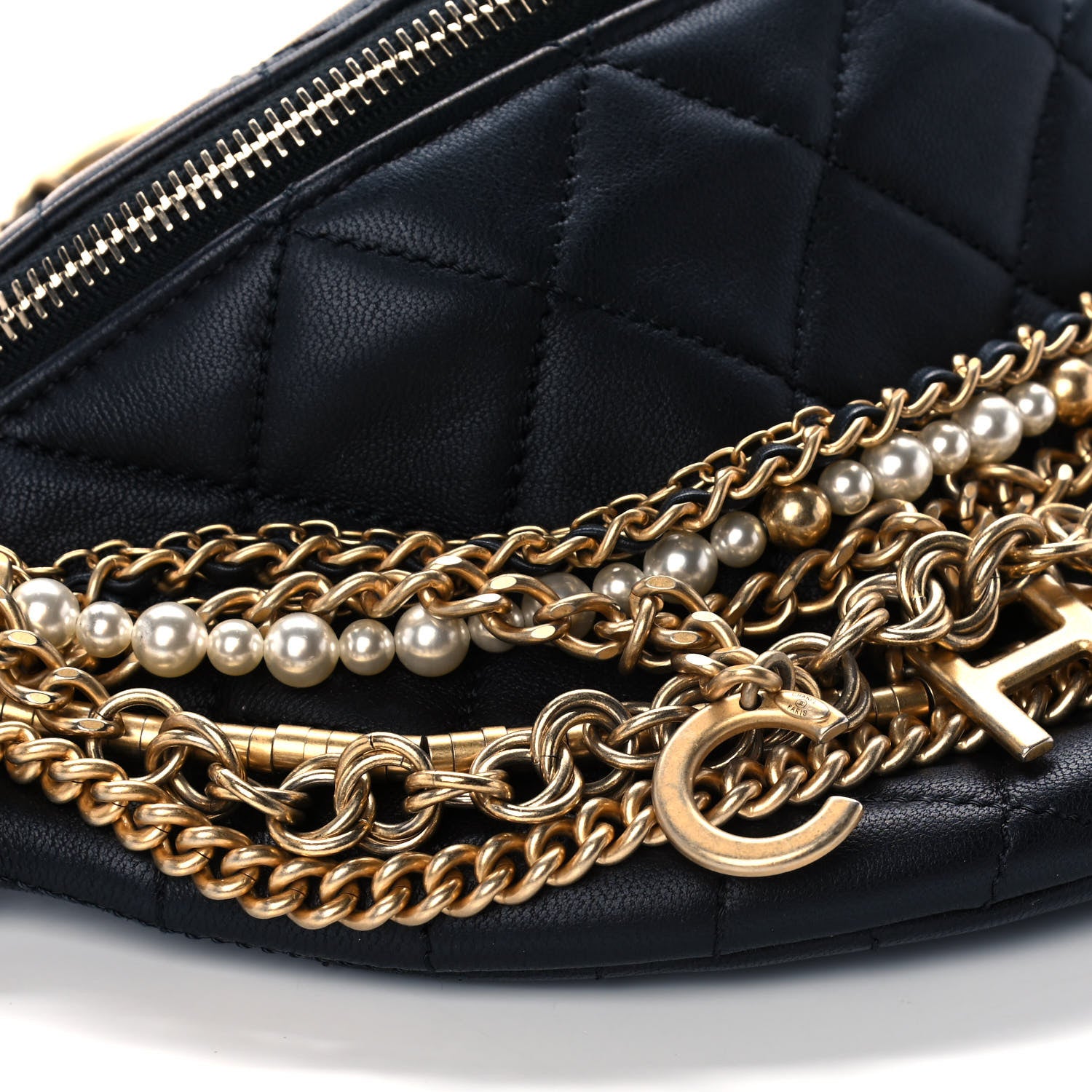 Chanel Lambskin Quilted All About Chains Waist Belt Bag Black 9 of 11