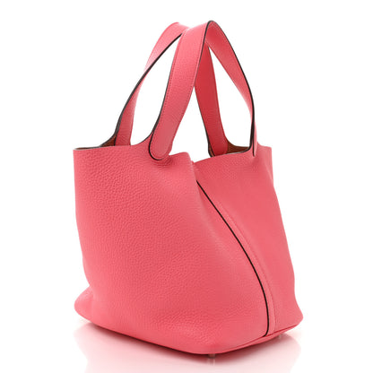 Hermes Taurillon Clemence Picotin Lock 22 MM Rose Azalee 3 of 11